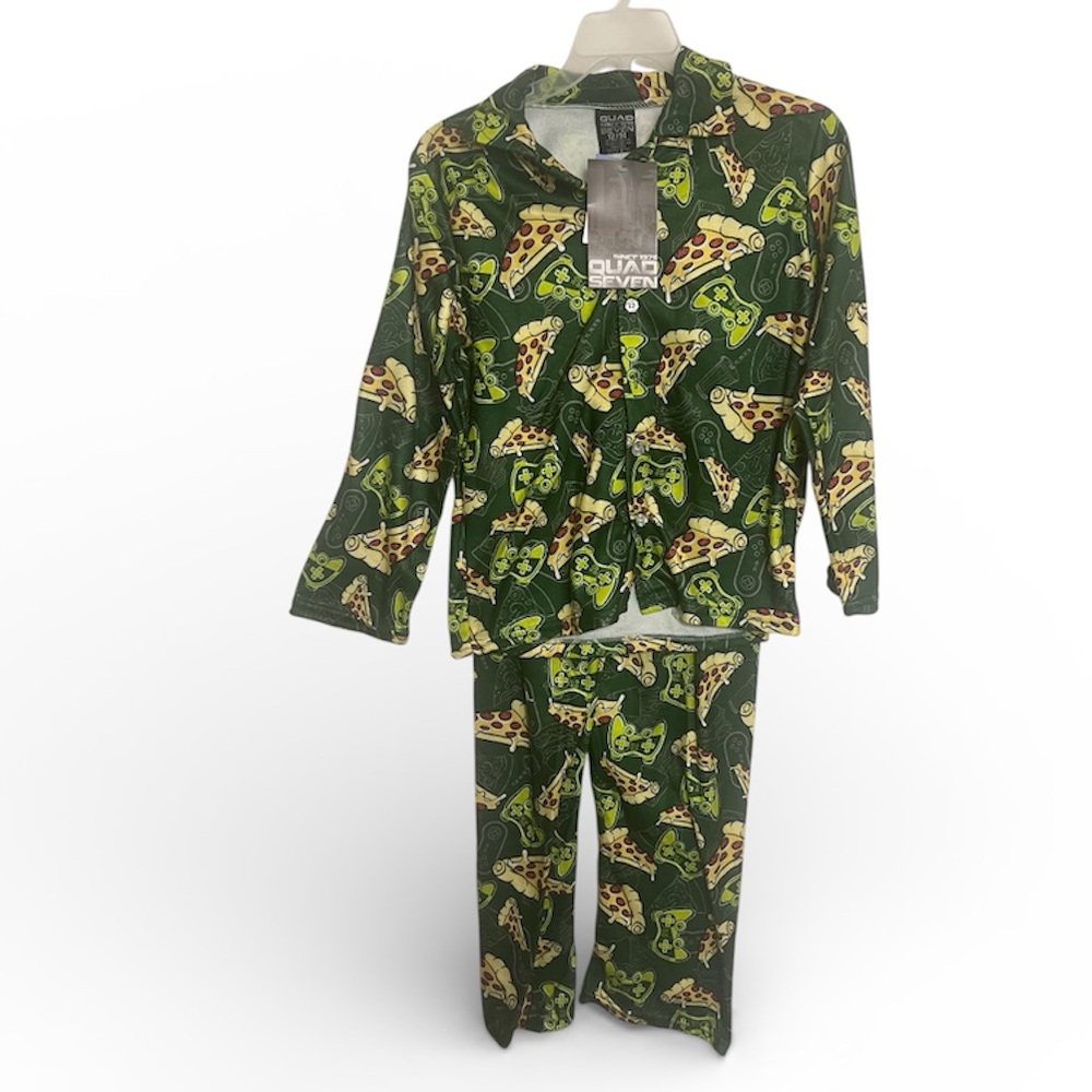 Quad Seven Kids Pizza Print Pajama Set - Green